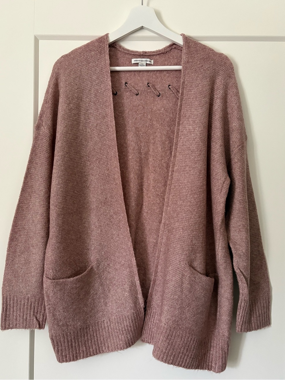 American Eagle Outfitters Dusty Rose Open Cardigan with Unique Stitching Detail
